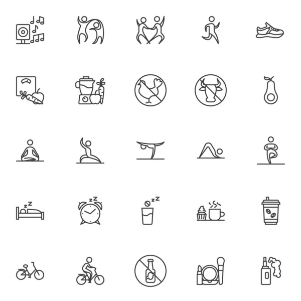 Set de iconos de línea de estilo de vida saludable — Vector de stock