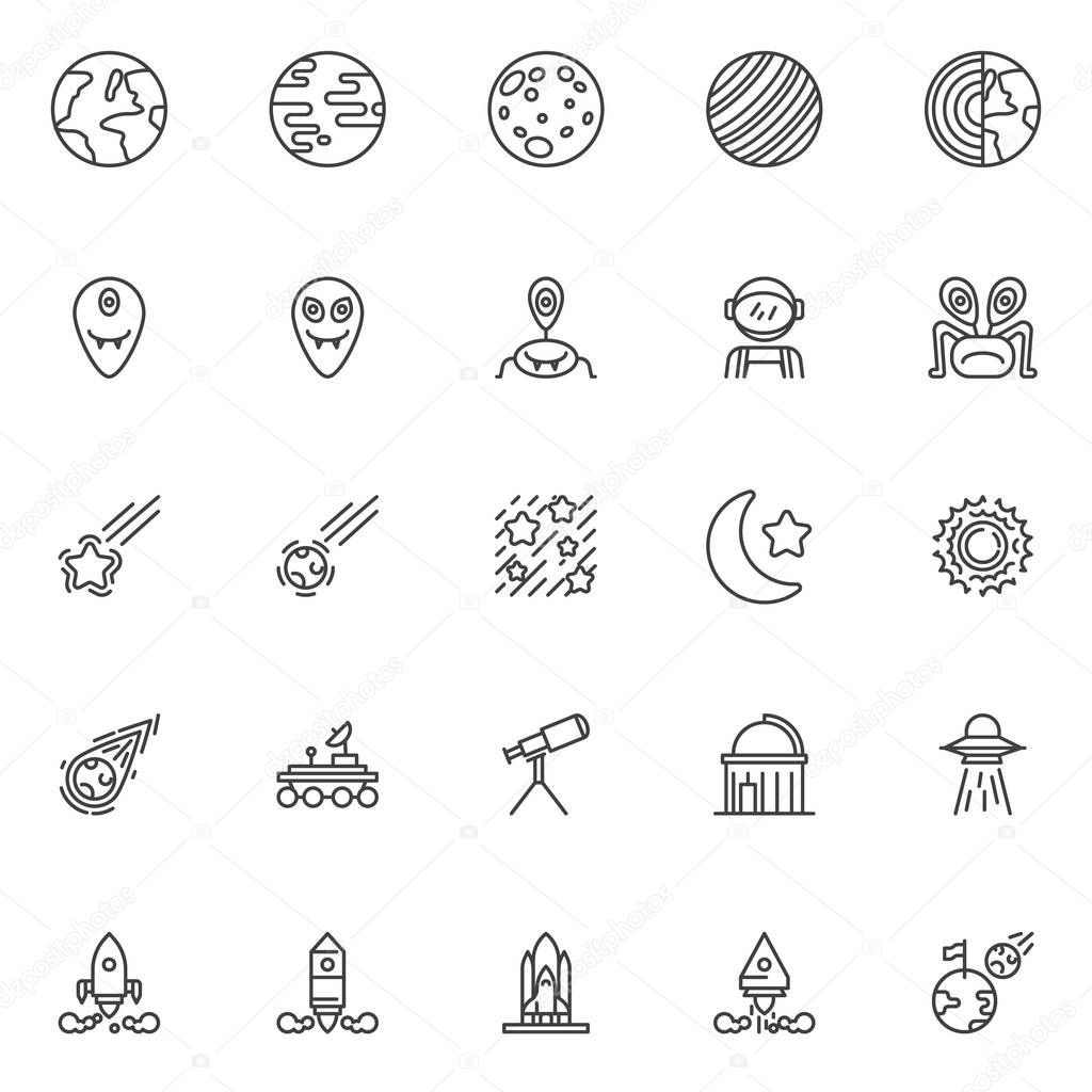 Space line icons set
