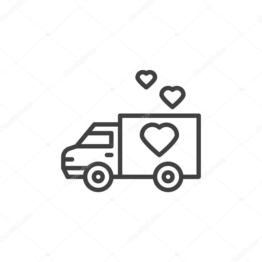 Delivery Truck with heart line icon