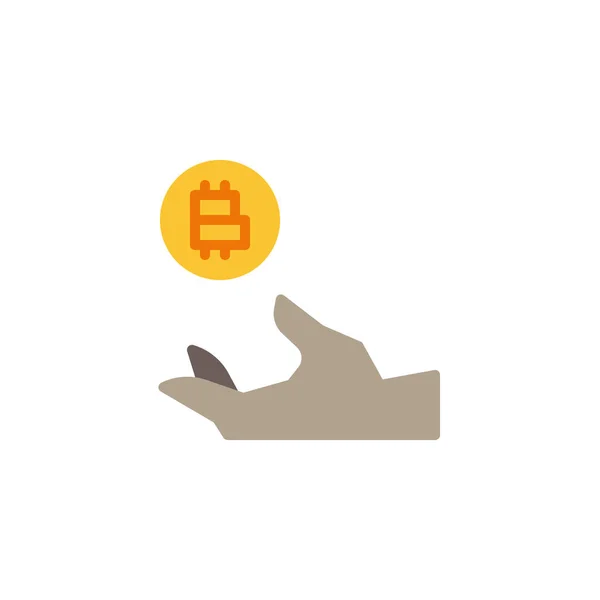 La celebración de la mano criptomoneda Dinero icono plano — Vector de stock