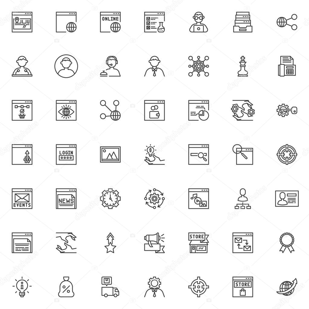 SEO and Internet service line icons set