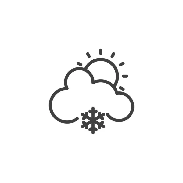 Słońce z chmurą i ikoną linii śnieżynka — Wektor stockowy