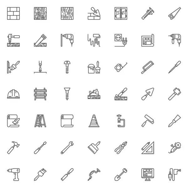 Conjunto de iconos de línea de herramientas de construcción y reparación del hogar — Vector de stock