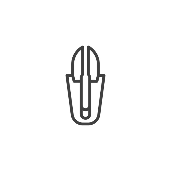 Иконка линии ножниц для кнопки одежды — стоковый вектор