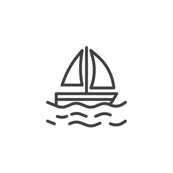Sailing yacht on waves line icon — Stock Vector