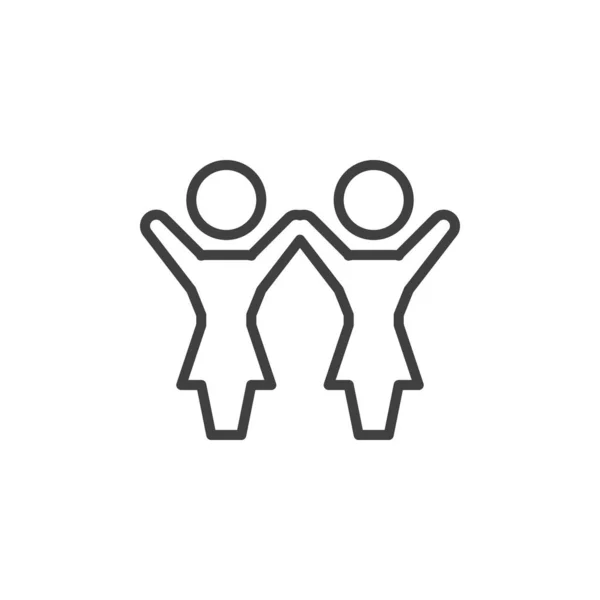 Deux personnes avec une icône de ligne des mains levées — Image vectorielle