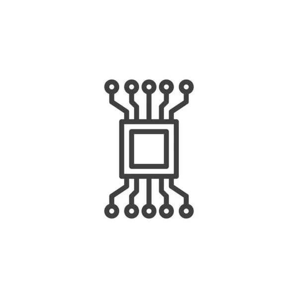 Icona della linea di chip circuito del computer — Vettoriale Stock