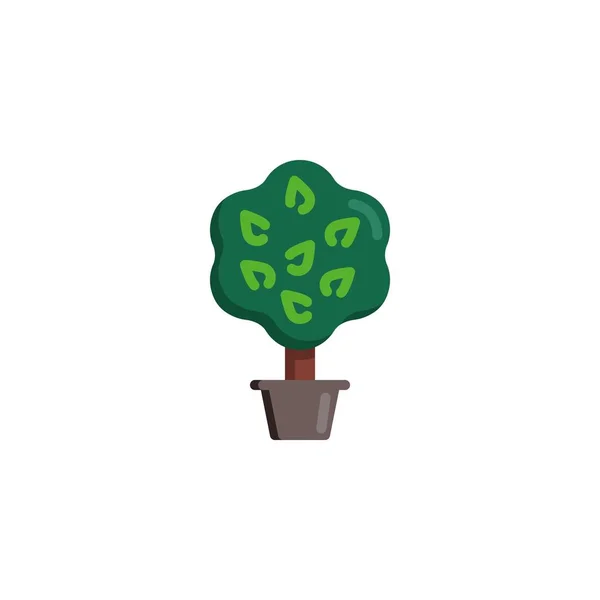 Árbol con hojas en maceta icono plano — Vector de stock