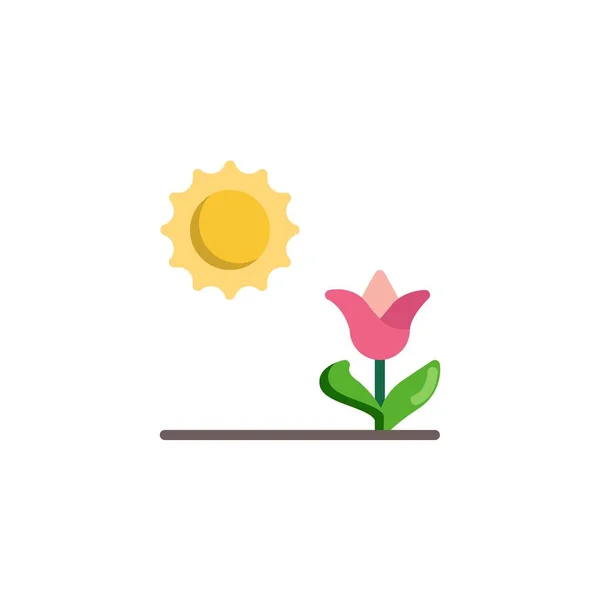 Λουλούδι ανθίζει κάτω από το ηλιακό επίπεδο εικονίδιο — Διανυσματικό Αρχείο