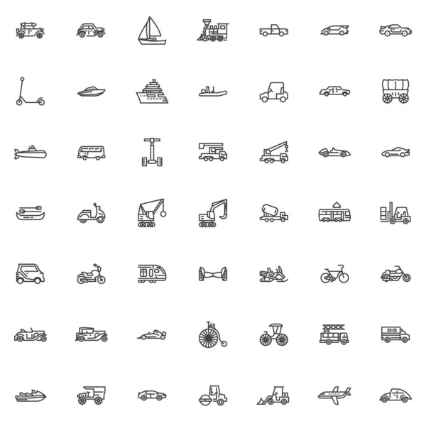 Ensemble d'icônes de ligne de transport et de transport — Image vectorielle