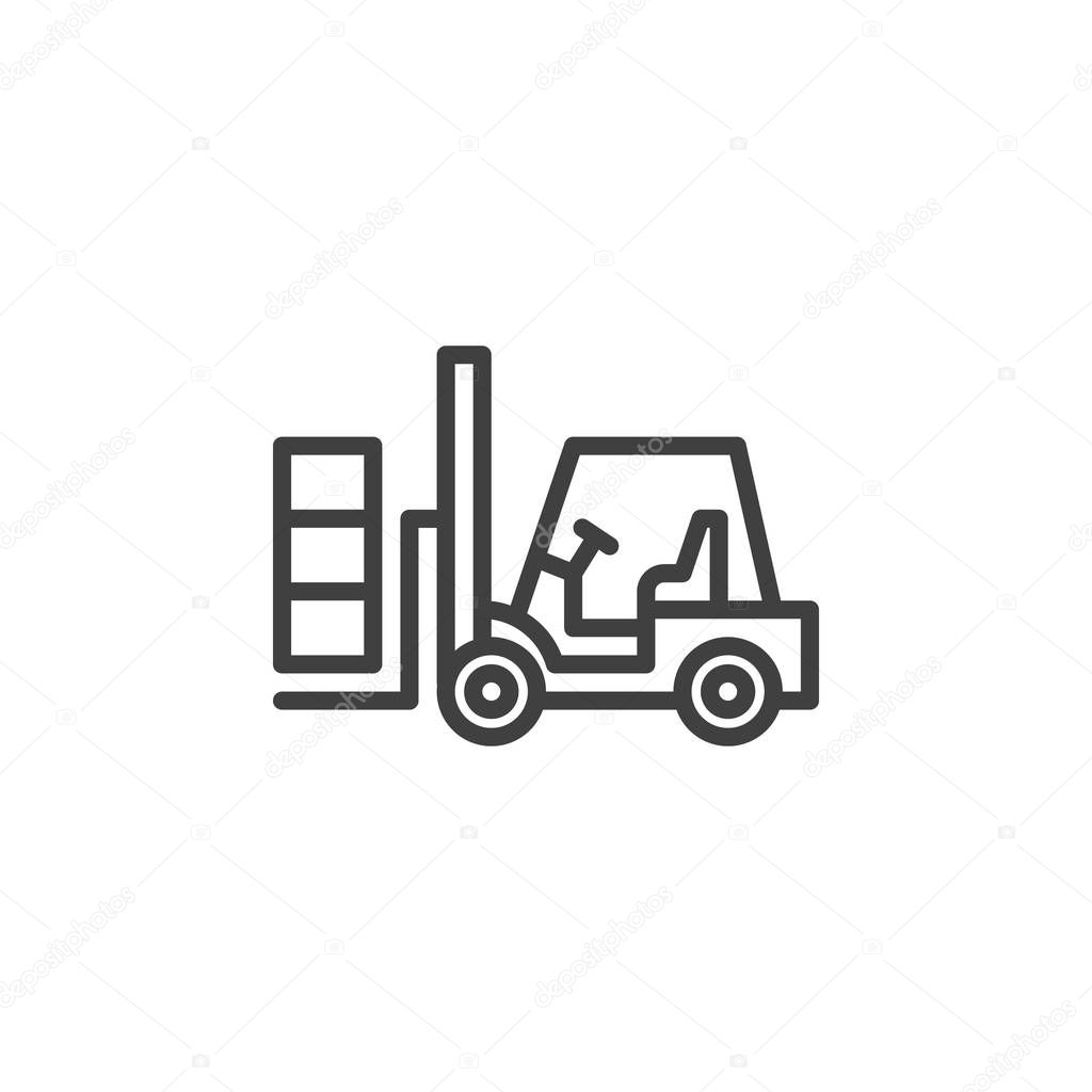 Forklift truck line icon. Lifting machine linear style sign for mobile concept and web design. Loader, forklift outline vector icon. Symbol, logo illustration. Vector graphics