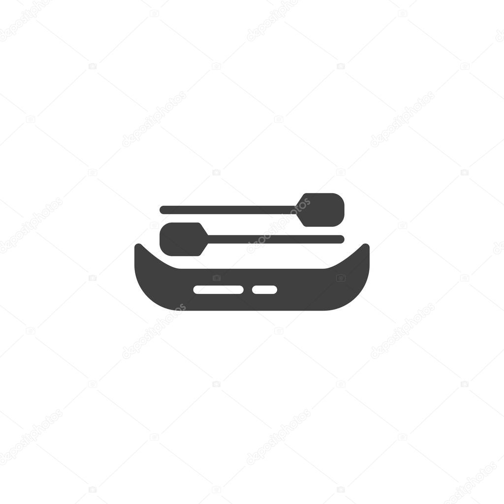 Boat with paddles vector icon. filled flat sign for mobile concept and web design. Rowing boat with oars glyph icon. Symbol, logo illustration. Vector graphics