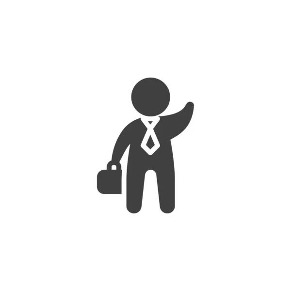 Бізнесмен з портфелем махає рукою Векторна іконка — стоковий вектор