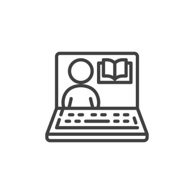 Bilgisayar ve kitap satırı simgesi ile dizüstü bilgisayar