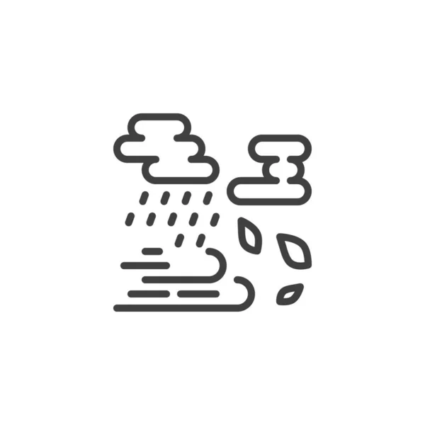 Cloud rain wind and leaves line icon — Stock Vector