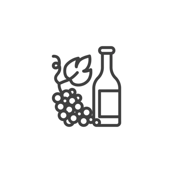 Garrafa de vinho com ícone de linha de uvas —  Vetores de Stock