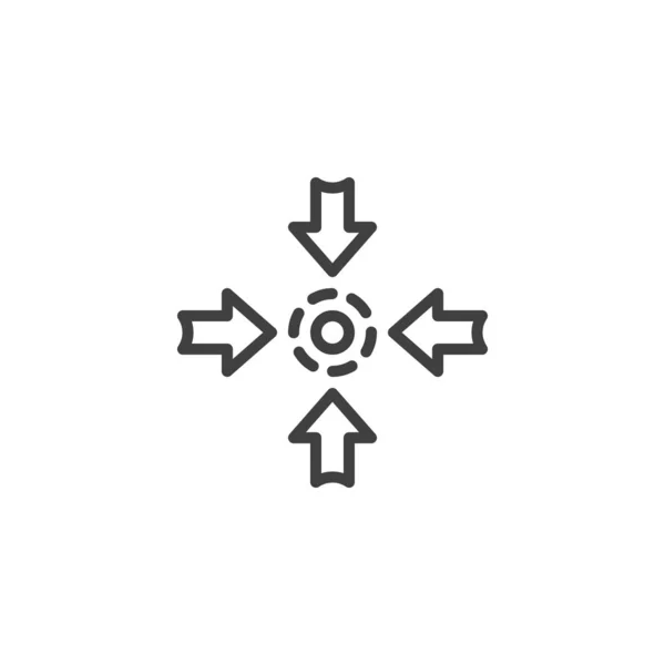 Vier pijlen wijzen naar knop lijn pictogram — Stockvector