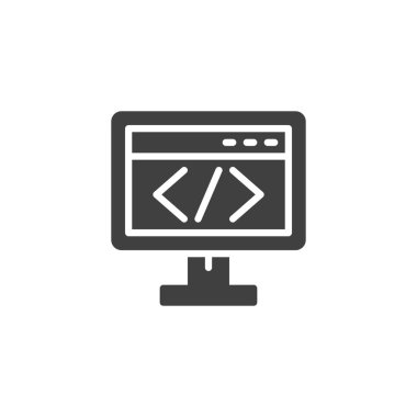 Komut dosyası kod vektör simgesi ile bilgisayar monitörü