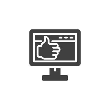 Başparmak yukarı vektör simgesi ile bilgisayar monitörü