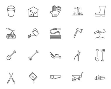 Bahçe aracı çizgi simgeleri seti