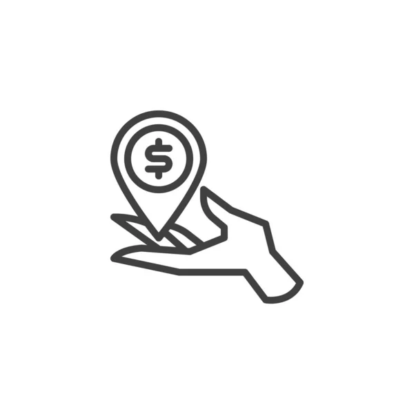 Banco, icono de línea de marcador de mapa de cambio . — Vector de stock