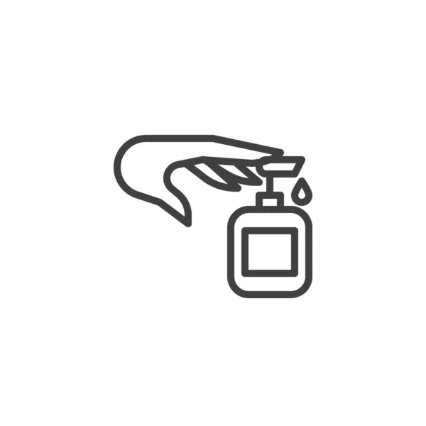 Garrafa de sabão líquido e ícone de linha de mão — Vetor de Stock
