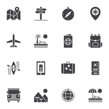 seyahat vektör simgeleri ayarlandı