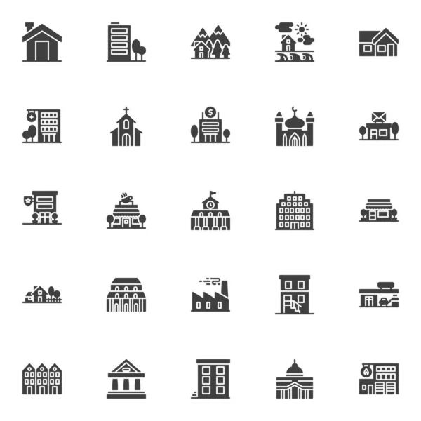 Edificios vector iconos conjunto — Vector de stock