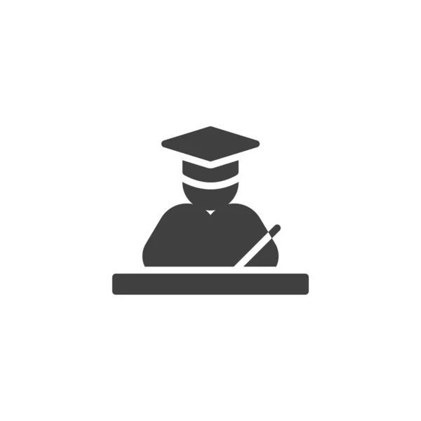 Estudiante graduado escribiendo en el icono del vector de mesa — Archivo Imágenes Vectoriales