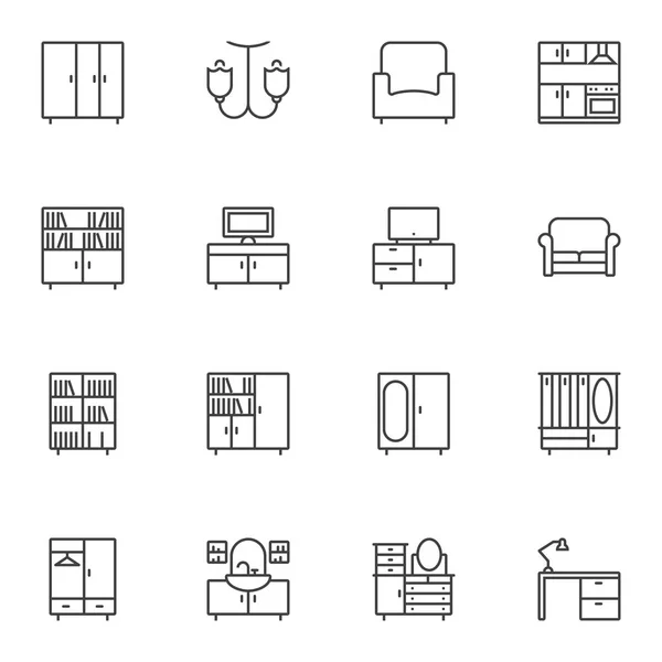 Interieur Möbel Linie Symbole gesetzt — Stockvektor