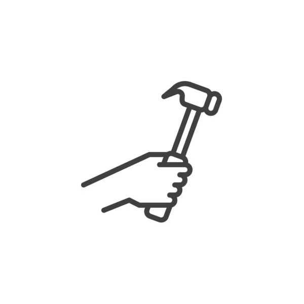 Hand mit Hammer-Linie-Symbol — Stockvektor