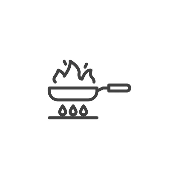 Frying on fire line icon — Stock Vector