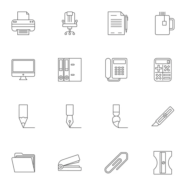 Fournitures de bureau ligne icônes ensemble — Image vectorielle