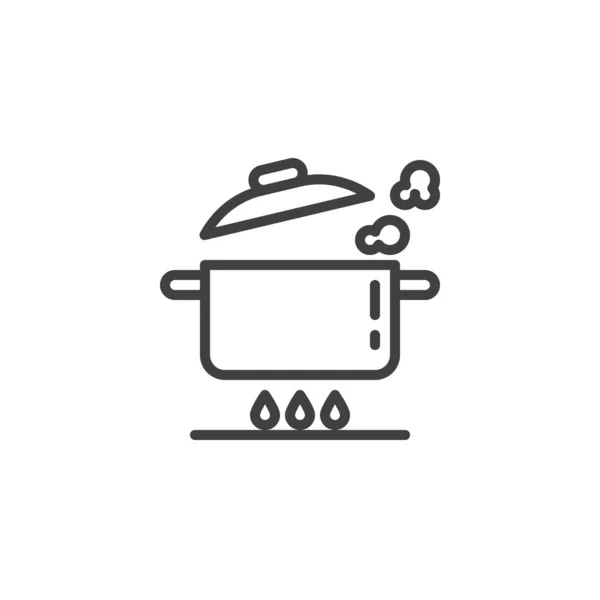 ガスストーブラインアイコンの沸騰パン — ストックベクタ