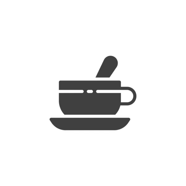Tasse à thé avec cuillère à café et icône vectorielle soucoupe — Image vectorielle