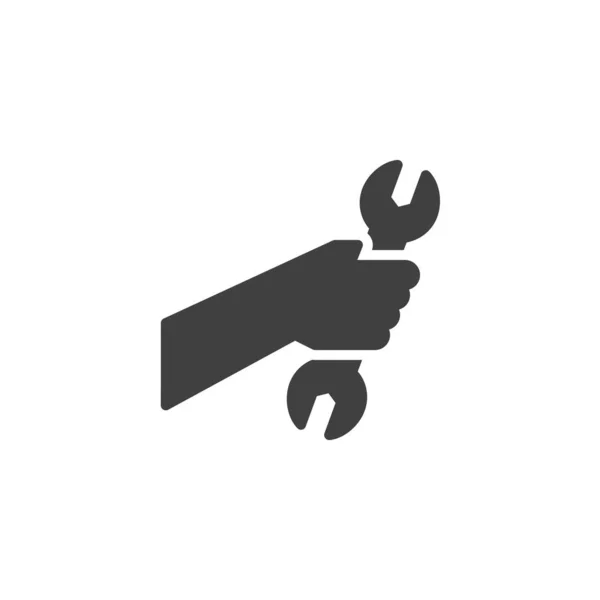 Mano con icono de vector de llave inglesa — Vector de stock