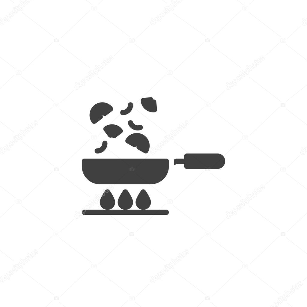 Frying vegetables on pan vector icon