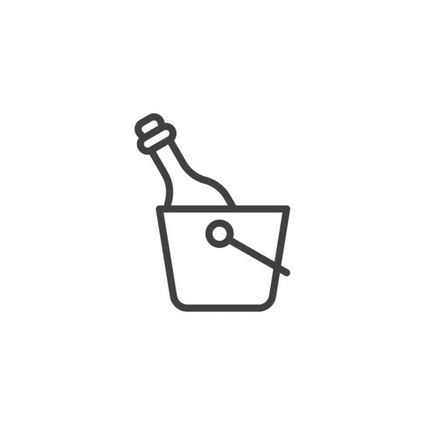 Botella de champán en el icono de la línea de cubo de hielo — Vector de stock