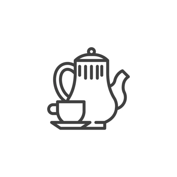 Cafetière et icône de ligne de tasse — Image vectorielle