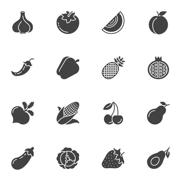 Vektorsymbole für gesunde Früchte und Gemüse gesetzt — Stockvektor