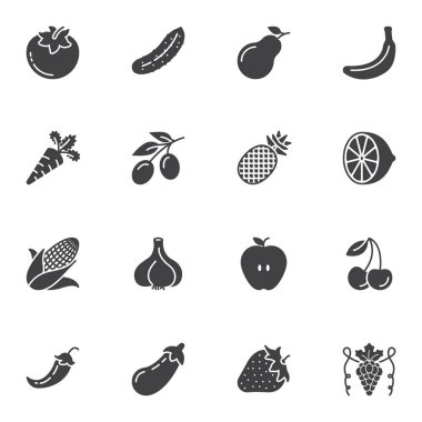 Meyve ve sebze vektör simgeleri ayarlandı