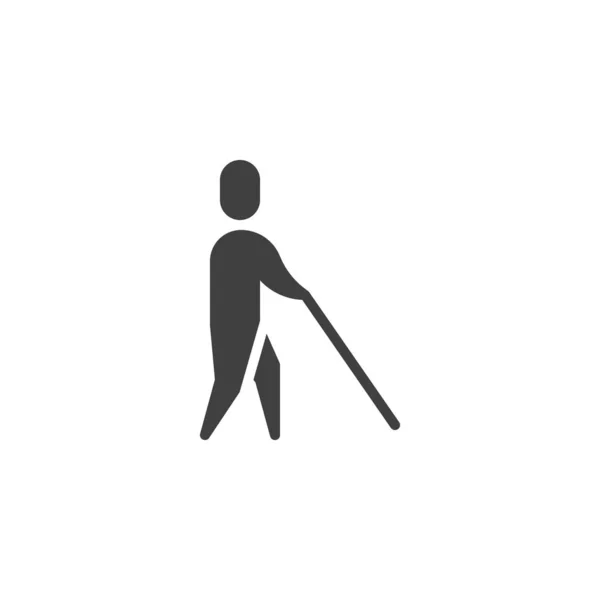 Hombre ciego con icono de vector de palo — Vector de stock