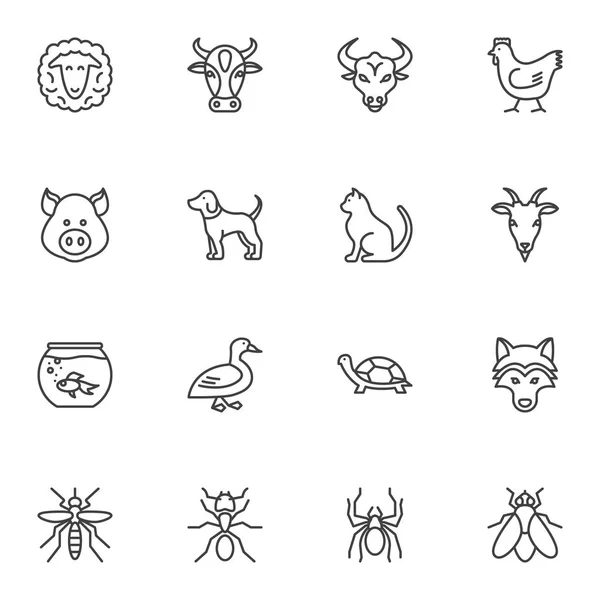 U hmyzu a zvířat jsou nastaveny vektorové ikony — Stockový vektor