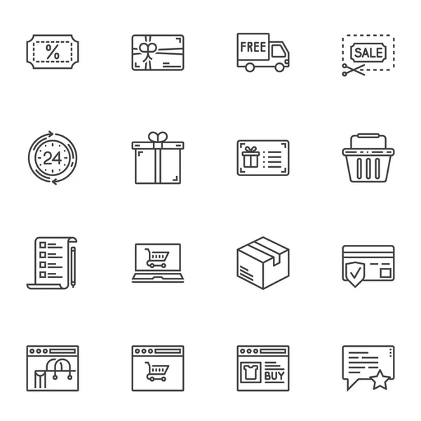 Compras, conjunto de iconos de línea de marketing — Vector de stock