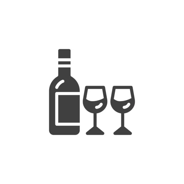 Garrafa de vinho e dois copos de vinho ícone vetorial —  Vetores de Stock