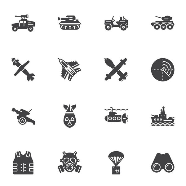 Military equipment vector icons set