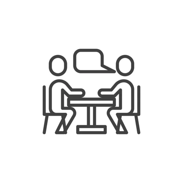 Gente en una mesa hablando icono de línea — Vector de stock