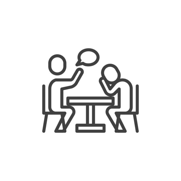 Gente sentada en la mesa hablando icono de línea — Vector de stock