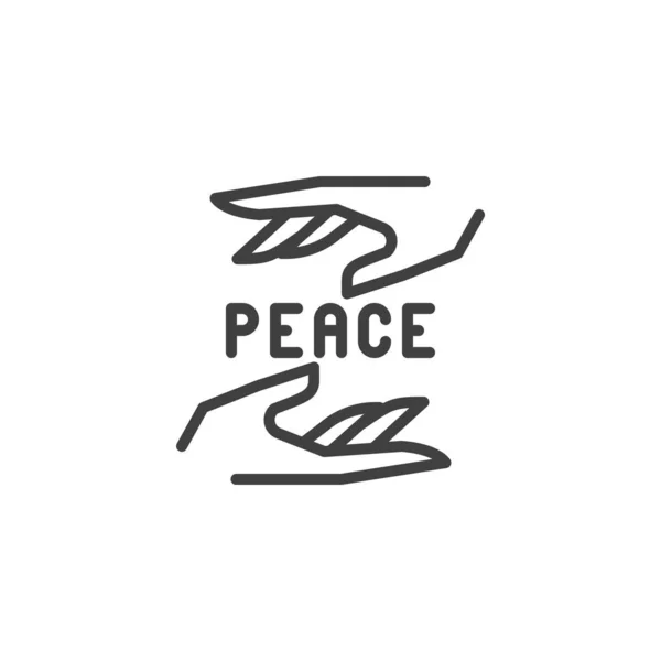 Mãos com ícone de linha de sinal de paz — Vetor de Stock