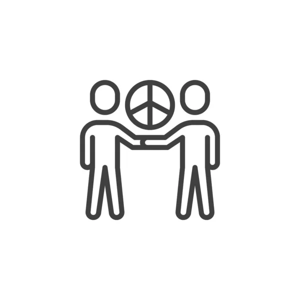 People friendship with peace sign line icon — Stock Vector